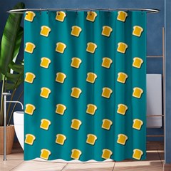 Toast With Cheese Pattern Turquoise Green Background Retro Funny Food Shower Curtain 60  X 72  (medium) 